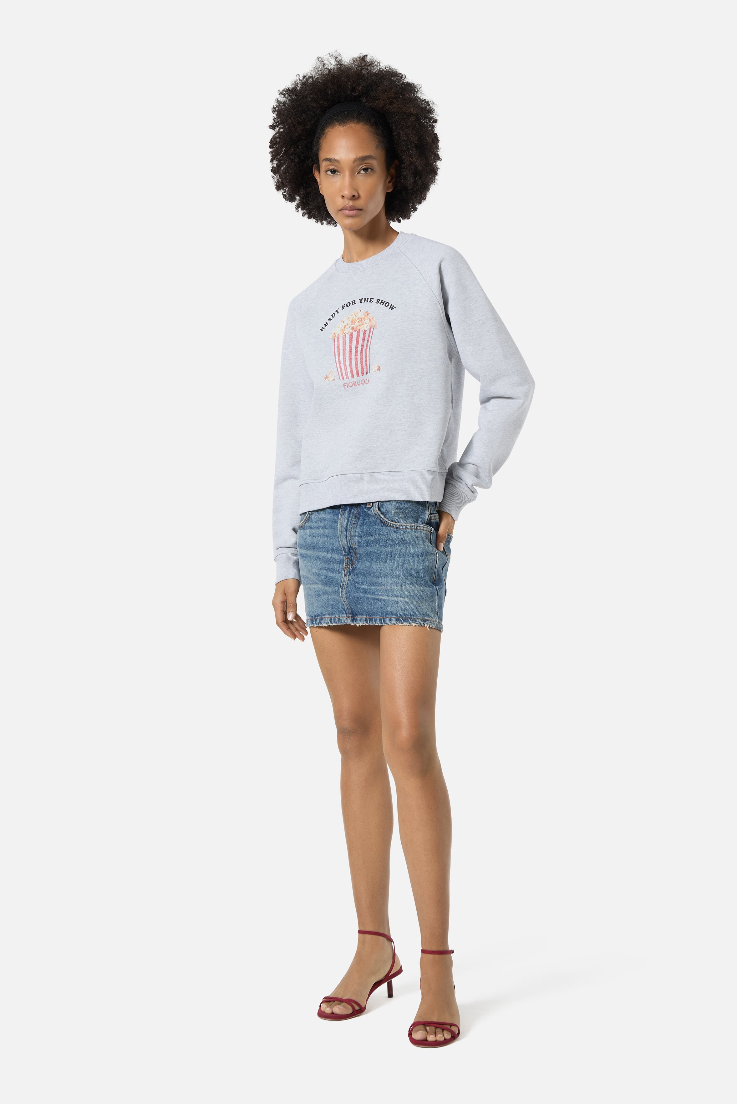 Popcorn Print Slim Sweatshirt Grey