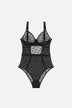 Tulle Bodysuit with Flocked Hearts Black