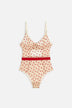Tulle Bodysuit with Flocked Hearts Nude