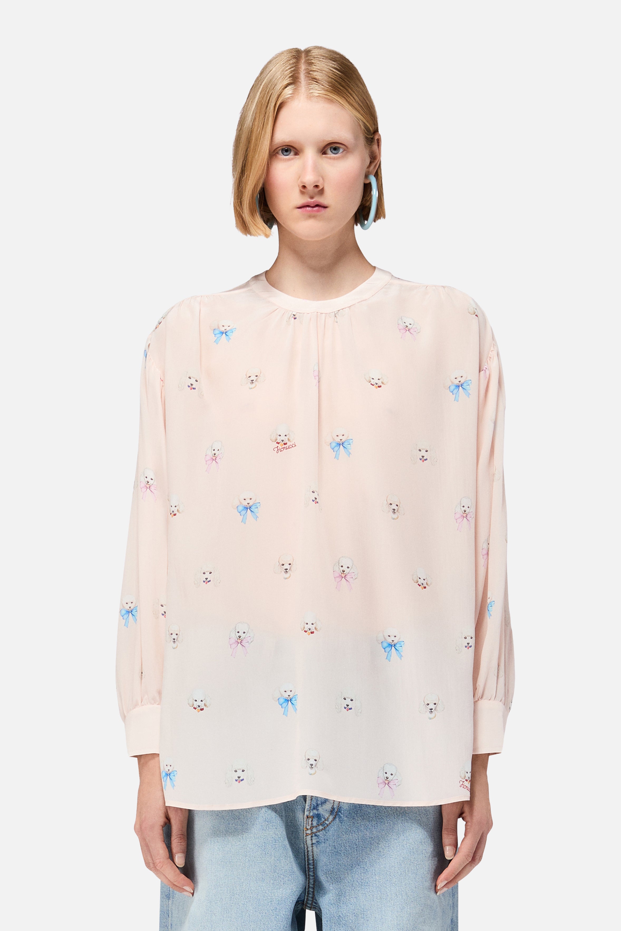 Poodle Print Blouse Pink