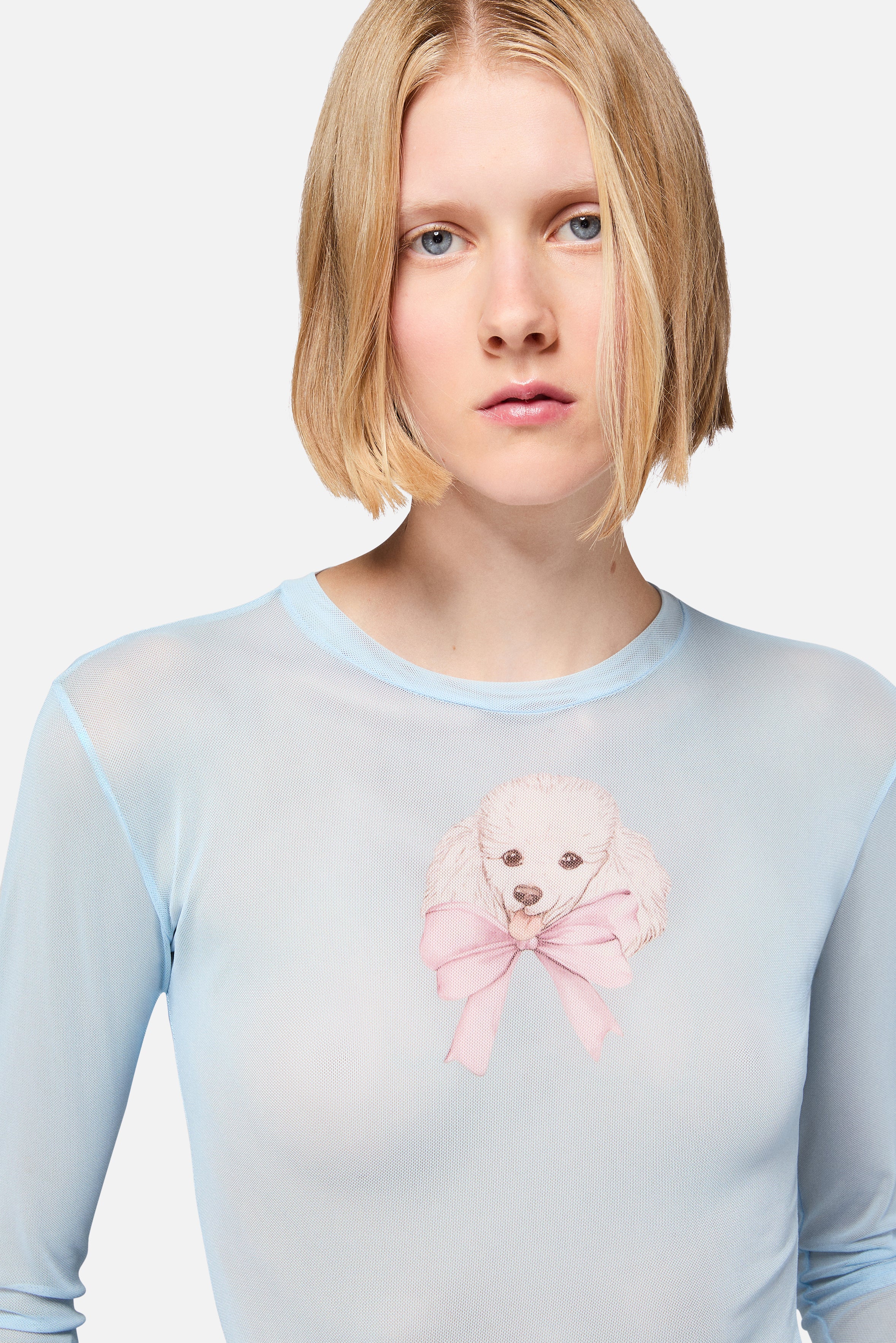 Poodle Tulle Long Sleeves Top Light Blue