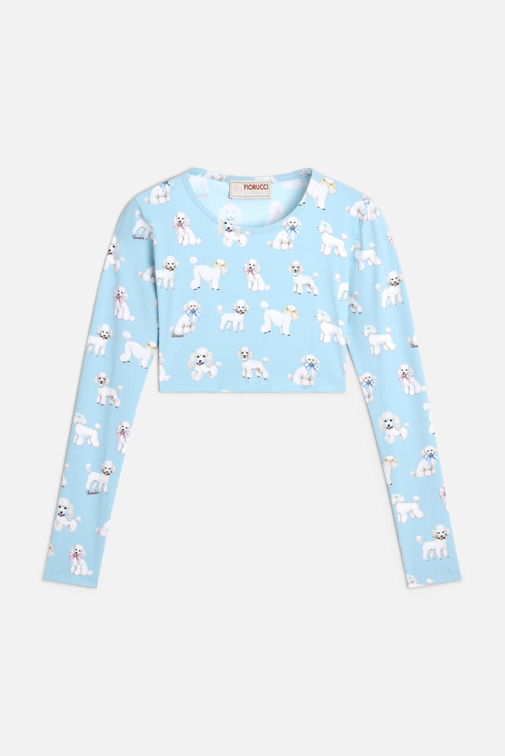 Poodle Print Long Sleeve Crop Top Light Blue