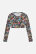 Crop Top a Maniche Lunghe con Toys Print Nero