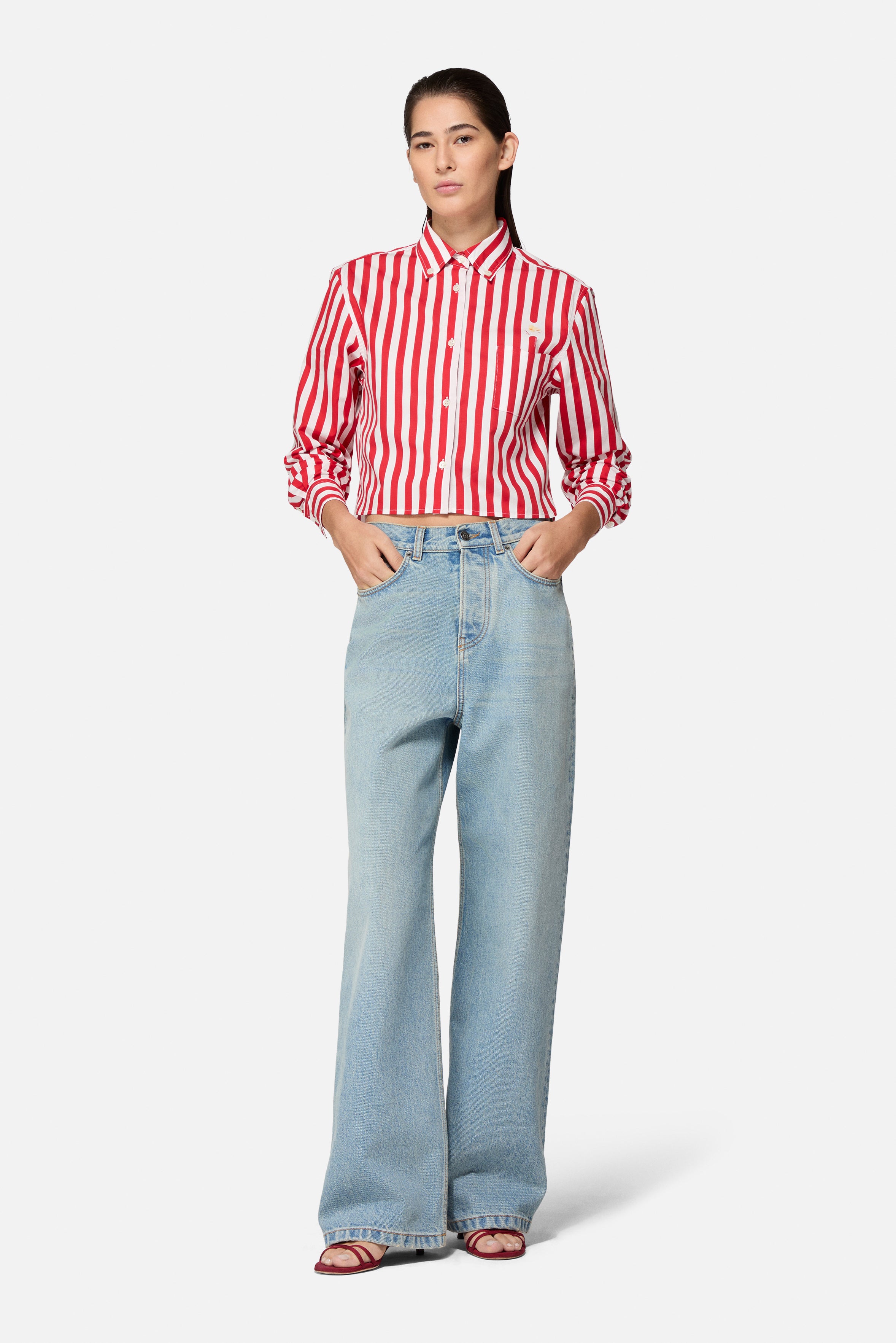 Popcorn Cropped Shirt Red