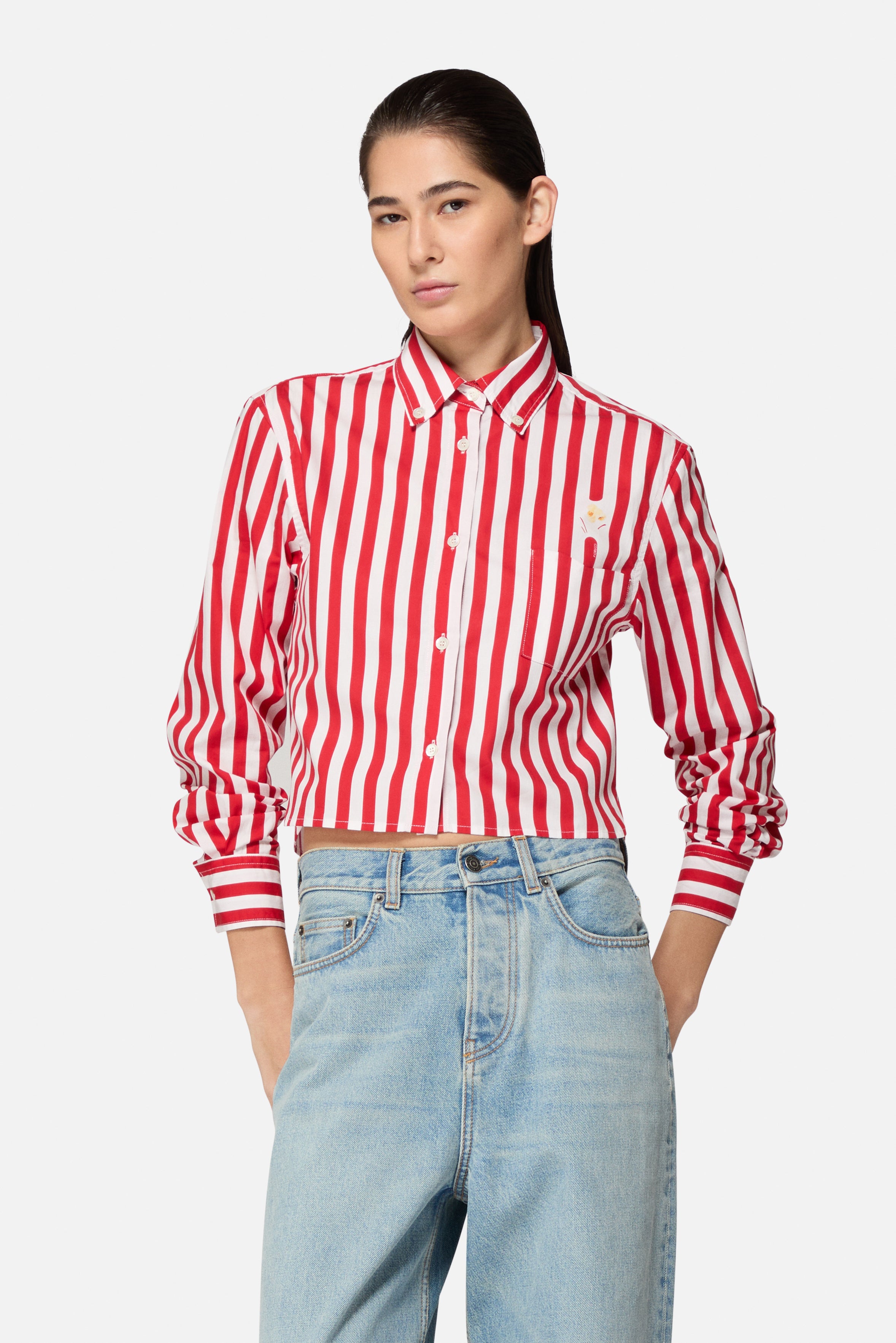 Popcorn Cropped Shirt Red