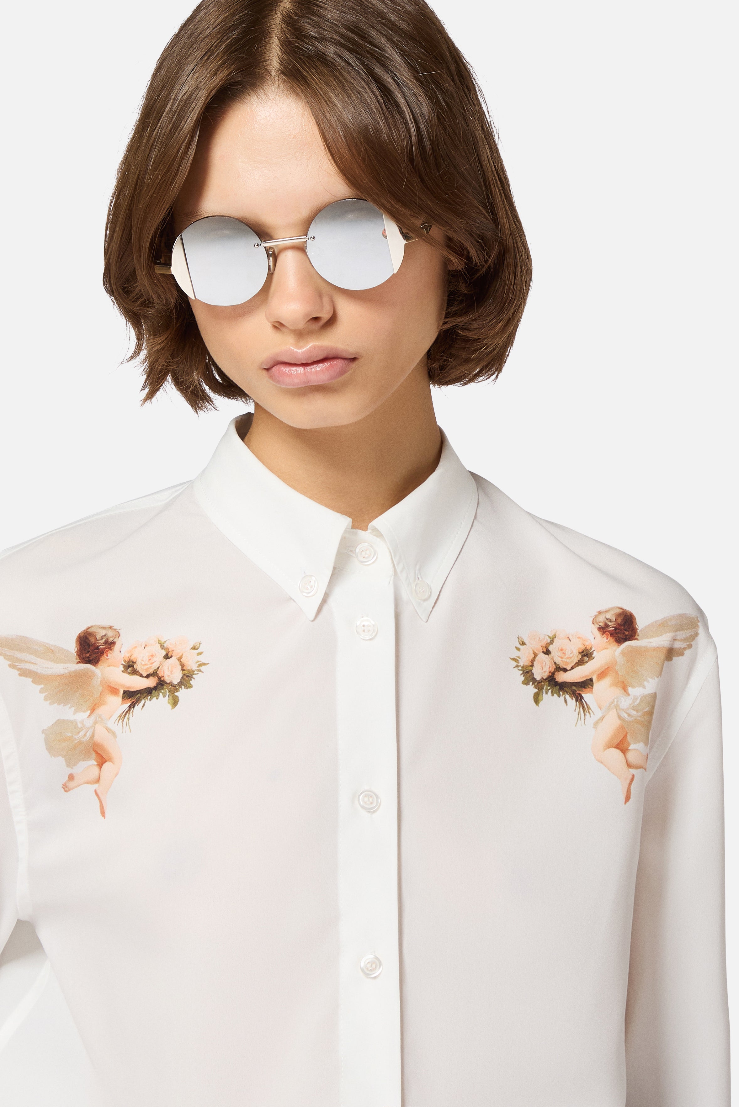 Bouquet Cupid Crepe de Chine Shirt White