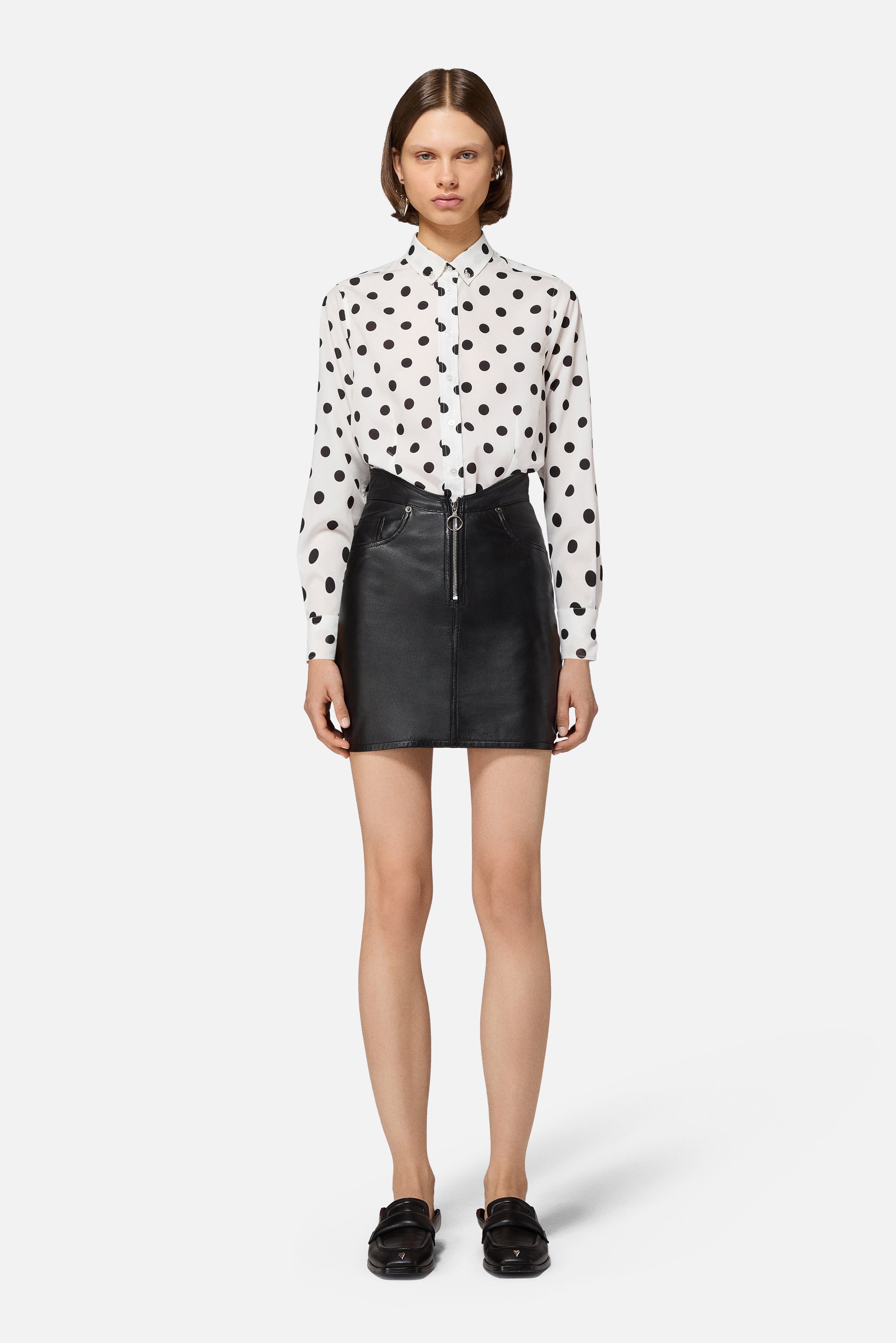 Polka Dot Crepe de Chine Shirt White