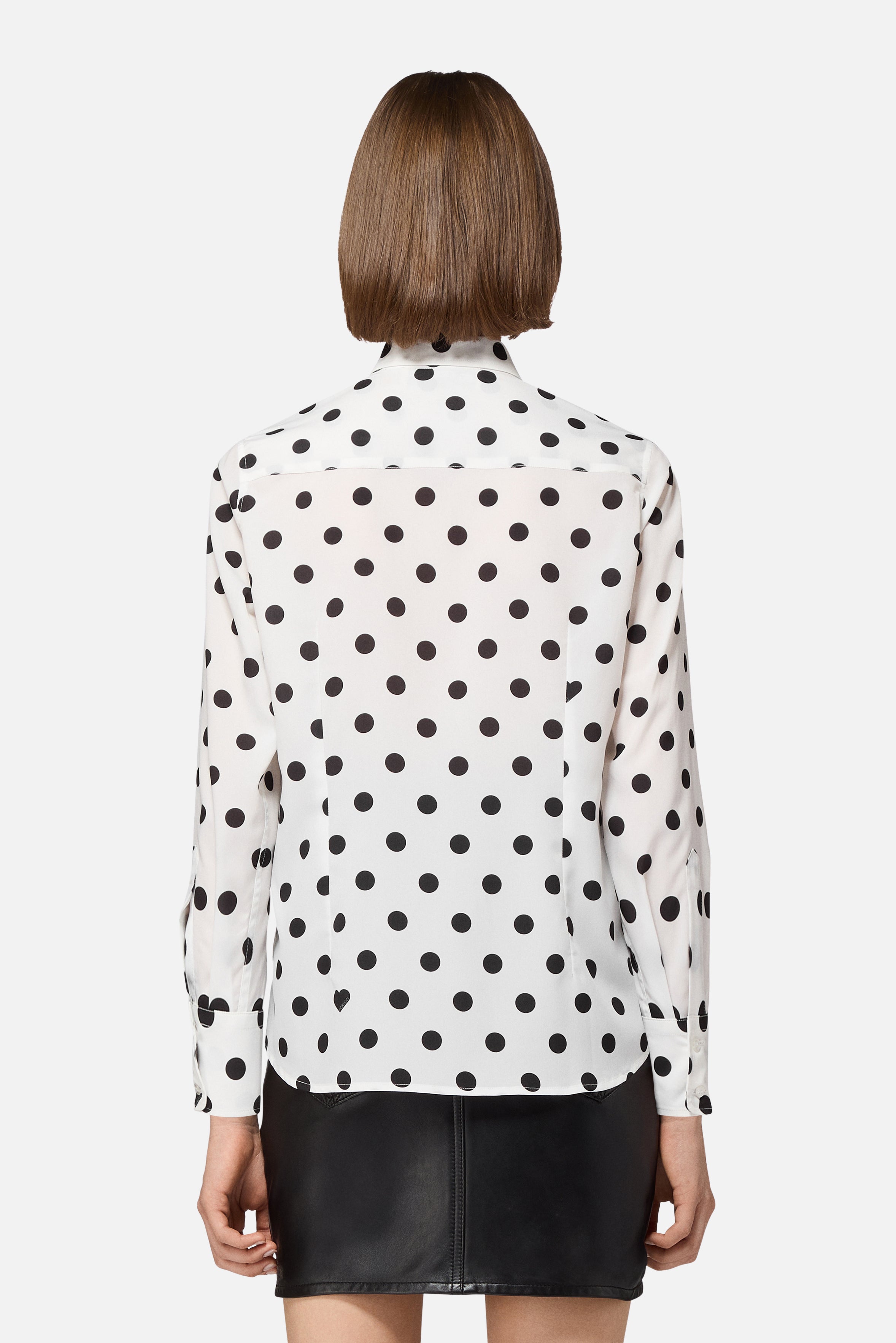 Polka Dot Crepe de Chine Shirt White