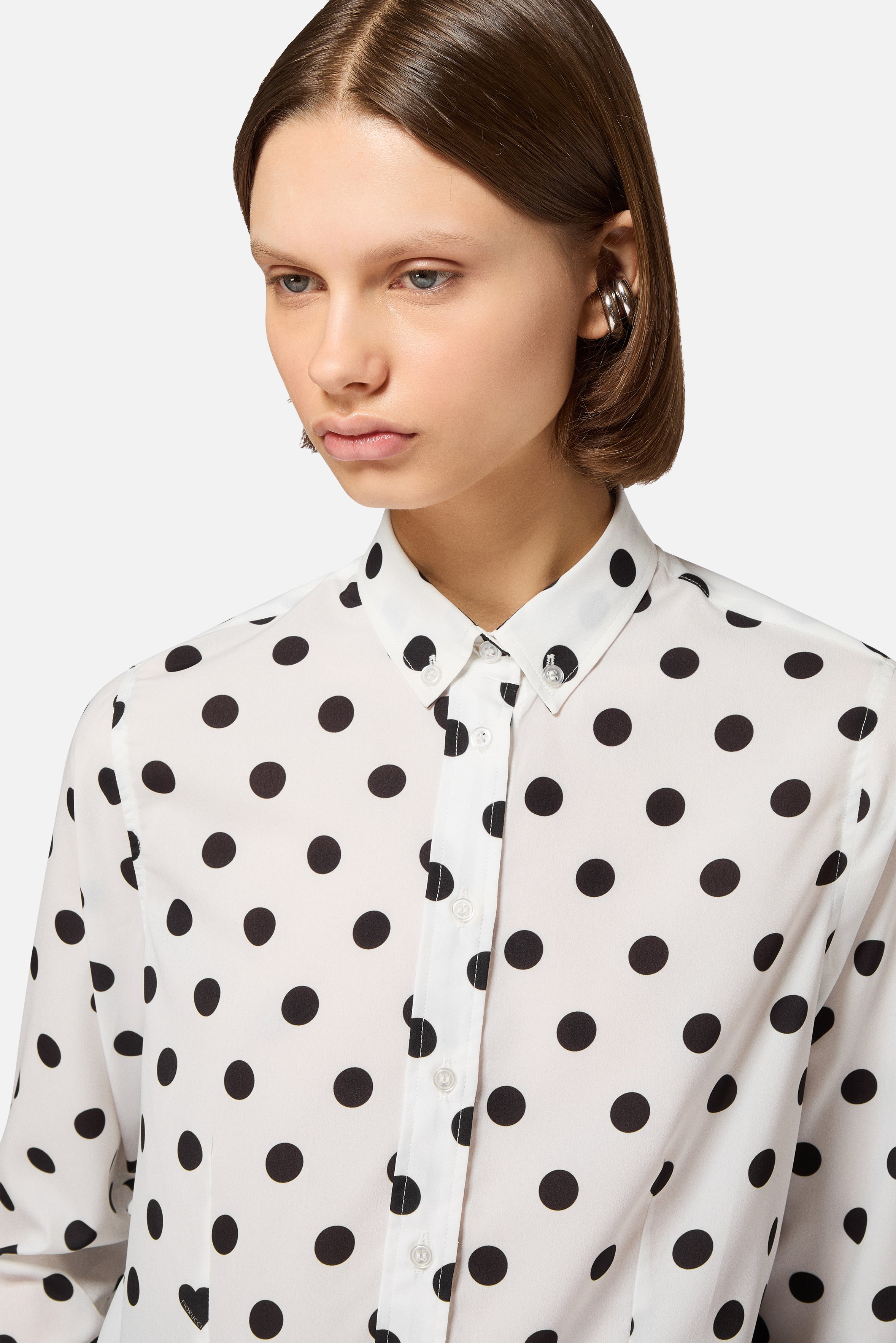 Polka Dot Crepe de Chine Shirt White