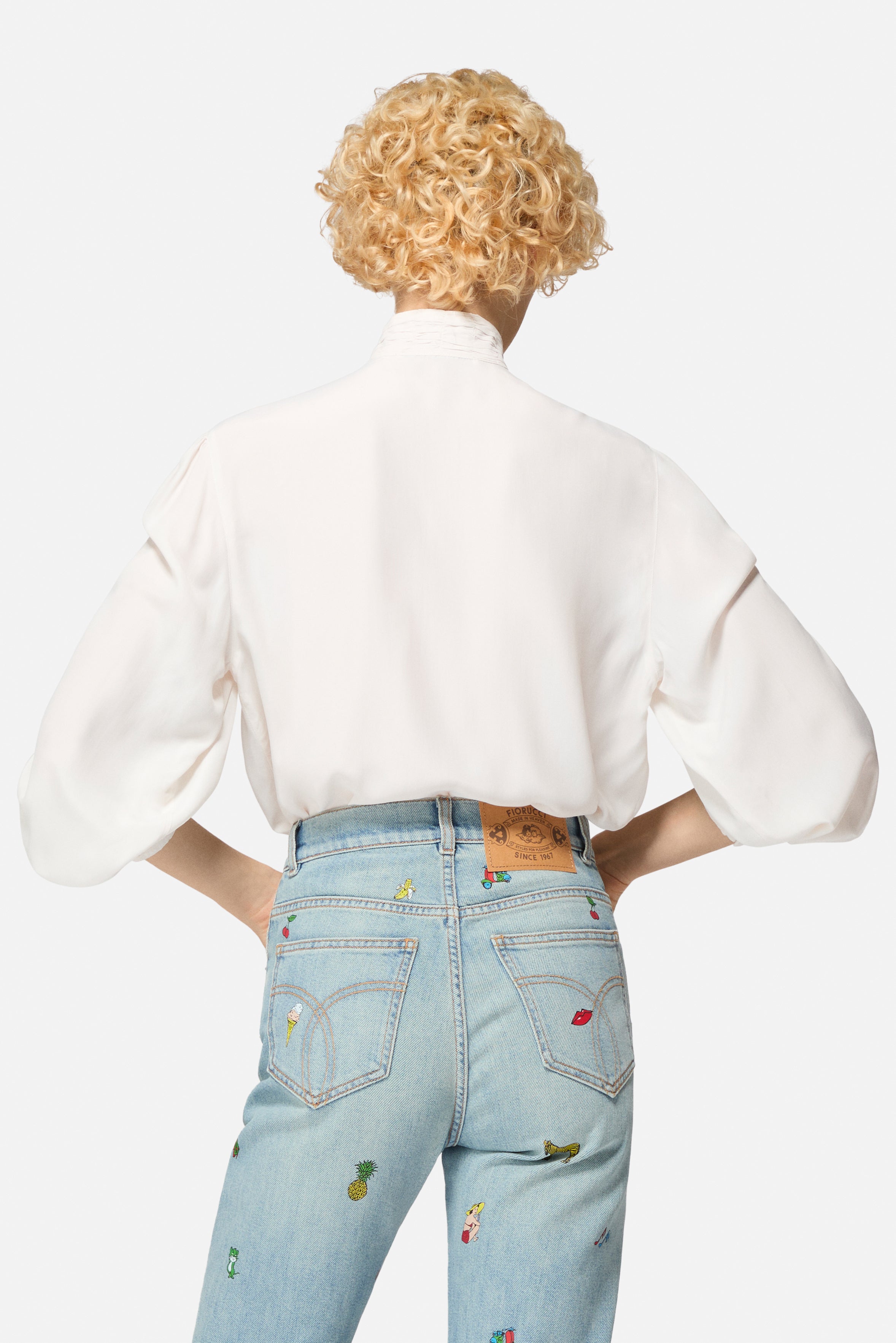 High Collar Long Blouse White