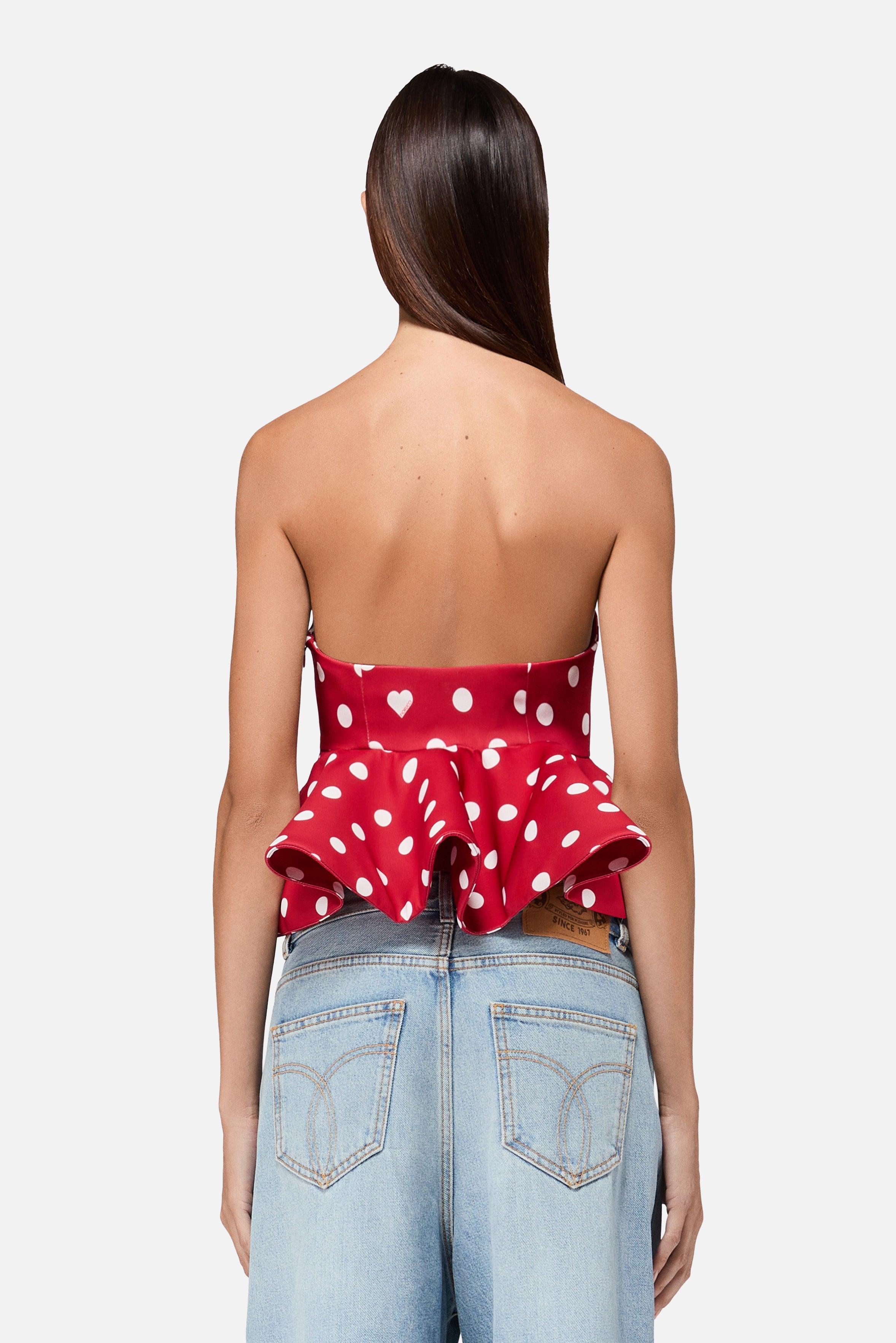 Crop Top a Pois con Balza Rosso