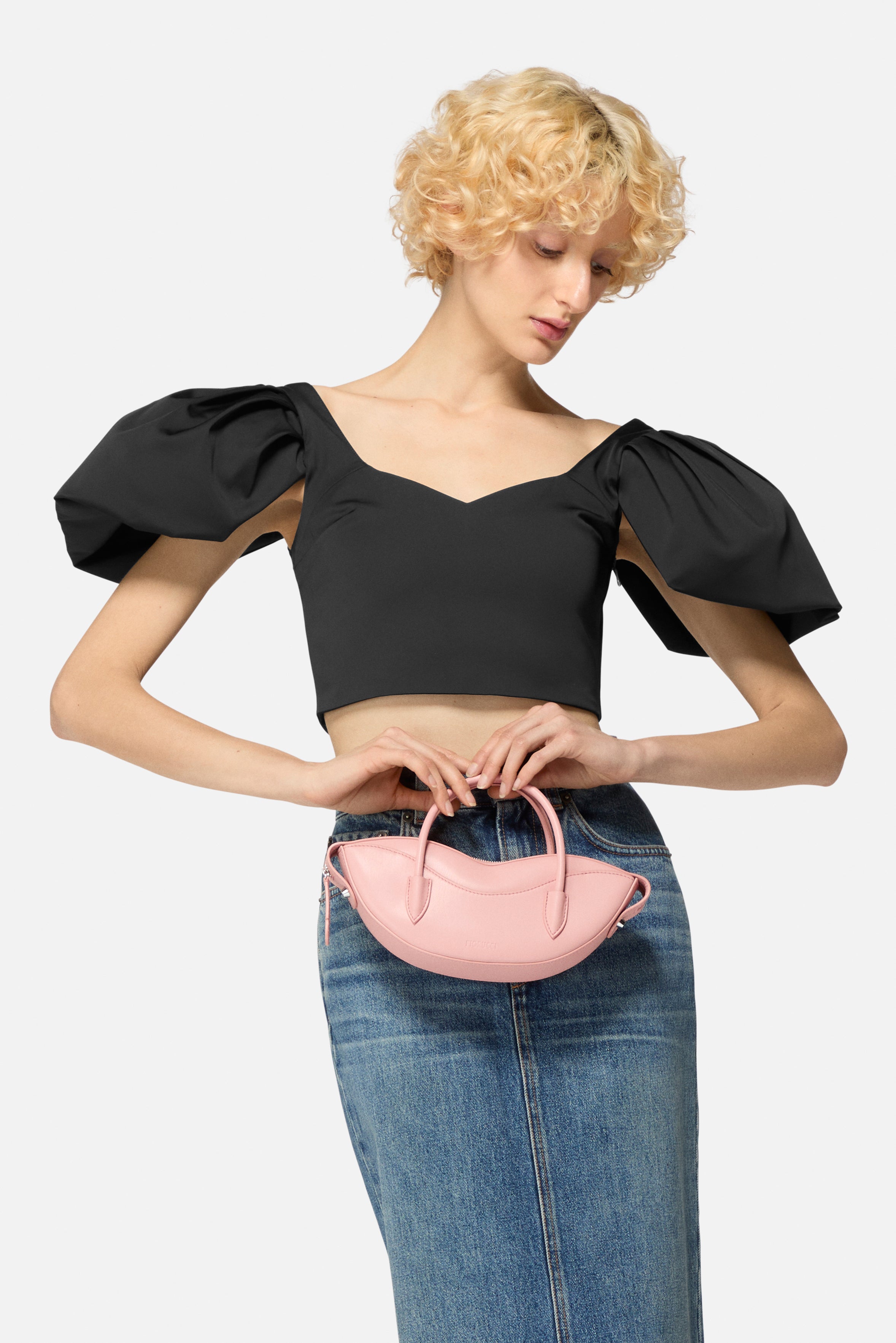 Puff Sleeve Crop Top Black