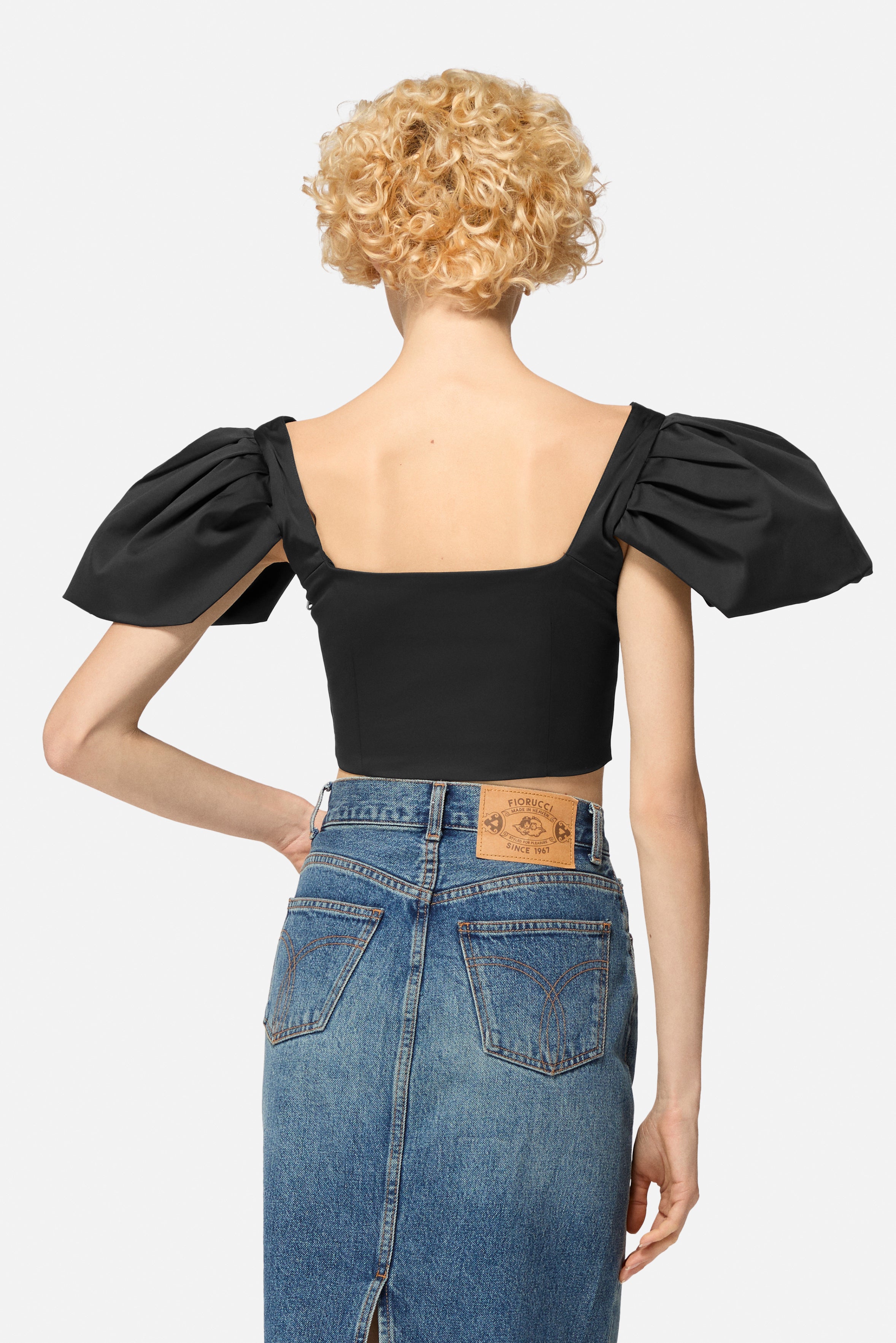 Puff Sleeve Crop Top Black