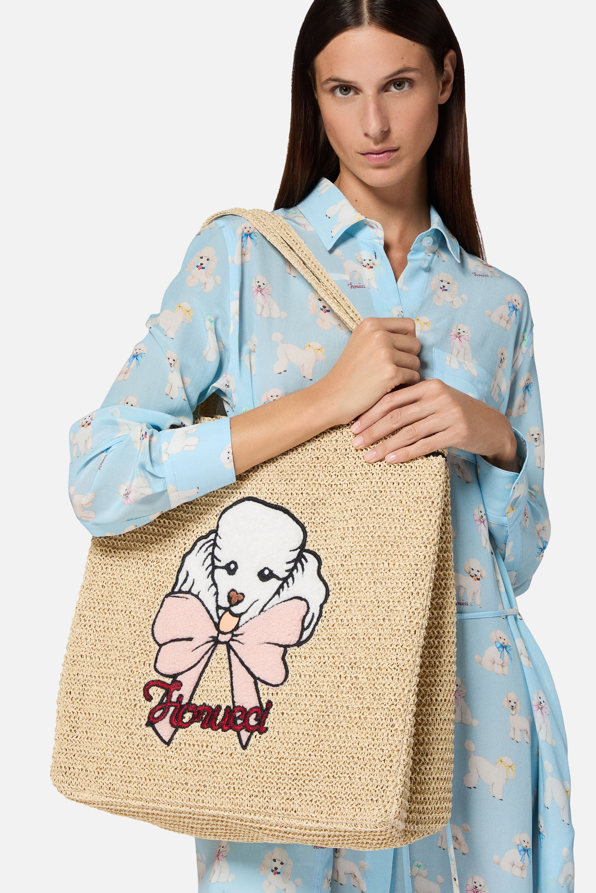 Poodle Raffia Tote Bag Beige